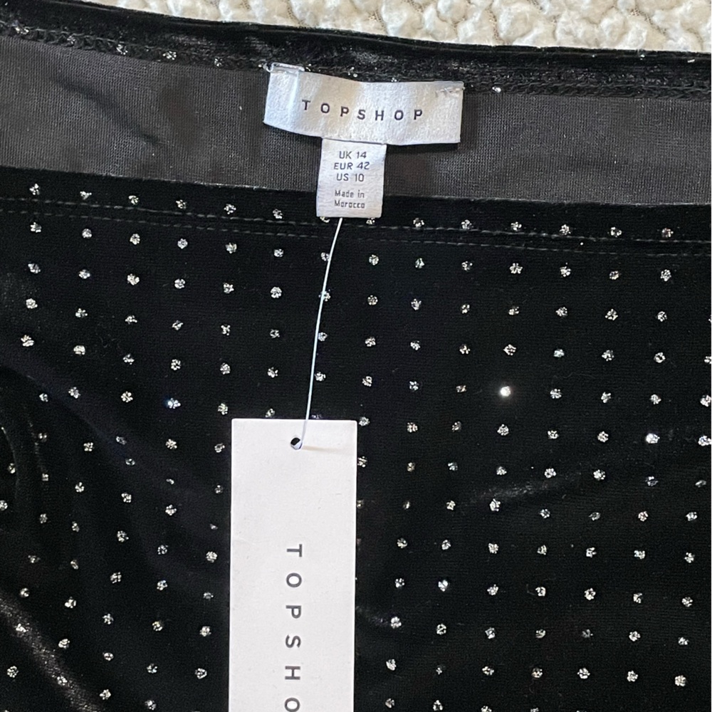 TOPSHOP black dress long sleeve rhinestone studded 10 NWT - Picture 3 of 10